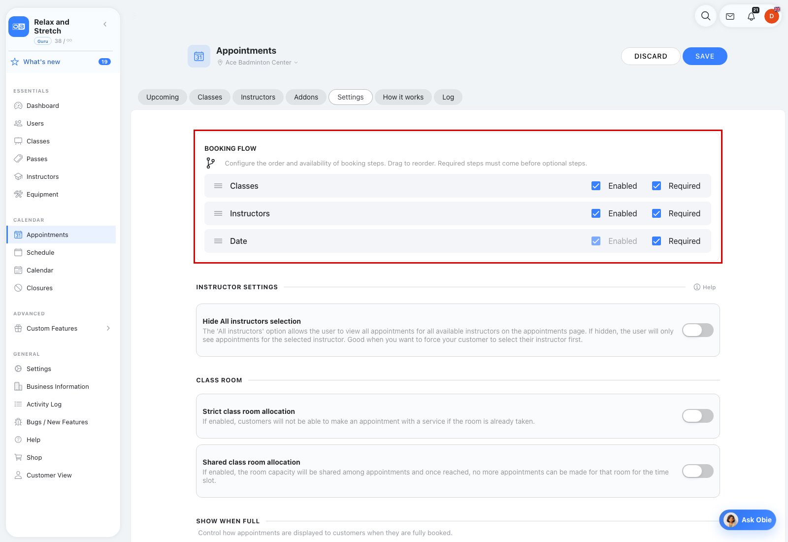 Arrange and enable the customer booking steps in Appointment Settings.